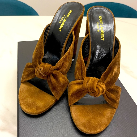 Saint Laurent Mustard Yellow Suede Heels - Picture 3 of 7